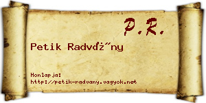 Petik Radvány névjegykártya